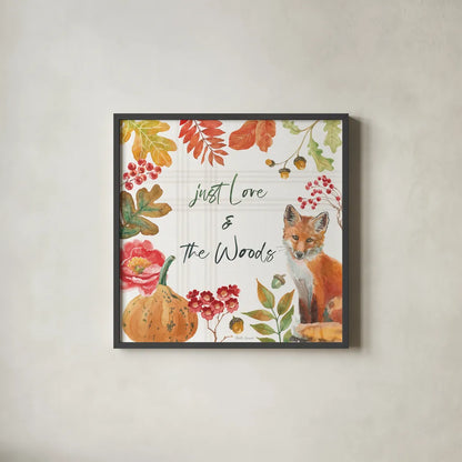 Wooded Harvest VII by Beth Grove. Shown in a sleek black glass frame for a contemporary gallery look. Available as an archival giclee rolled canvas, fine art paper, or poster print. SKU 80874a.