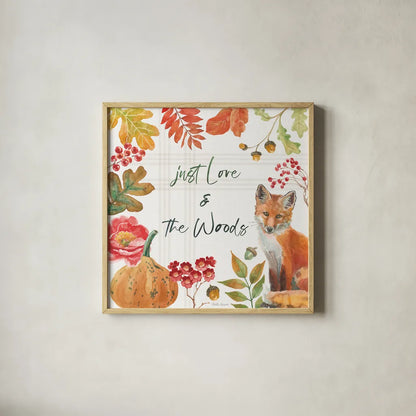 Wooded Harvest VII by Beth Grove. Shown in a natural wood glass frame for a timeless modern aesthetic. Available as an archival giclee rolled canvas, fine art paper, or poster print. SKU 80874a.