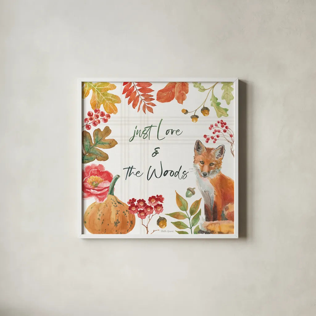 Wooded Harvest VII by Beth Grove. Shown in a crisp white glass frame for a clean and minimalist style. Available as an archival giclee rolled canvas, fine art paper, or poster print. SKU 80874a.