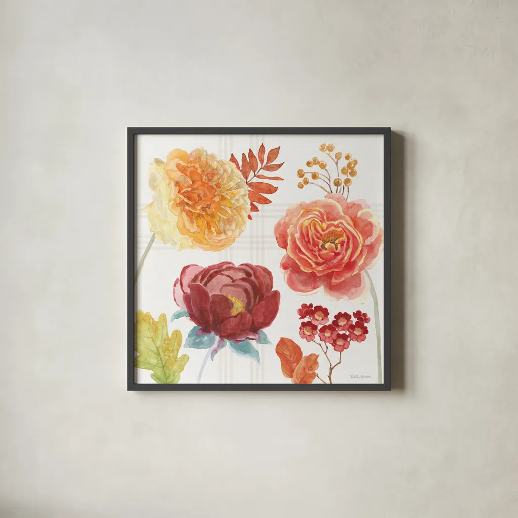 Wooded Harvest VIII by Beth Grove. Shown in a sleek black glass frame for a contemporary gallery look. Available as an archival giclee rolled canvas, fine art paper, or poster print. SKU 80875a.