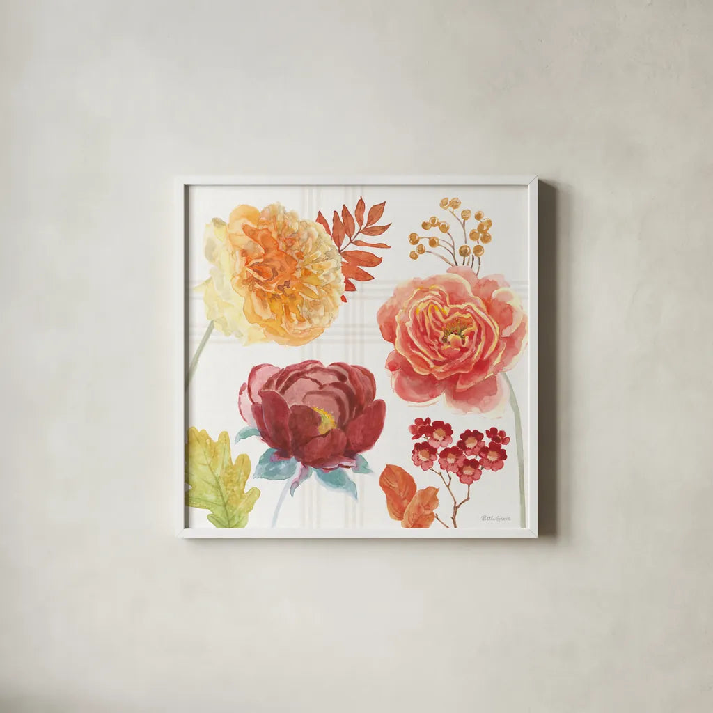 Wooded Harvest VIII by Beth Grove. Shown in a crisp white glass frame for a clean and minimalist style. Available as an archival giclee rolled canvas, fine art paper, or poster print. SKU 80875a.