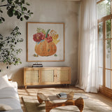 Wooded Harvest XI by Beth Grove. Shown in a natural wood frame in a cozy modern living room. Available as an archival giclee rolled canvas, fine art paper, or poster print. SKU 80878a.