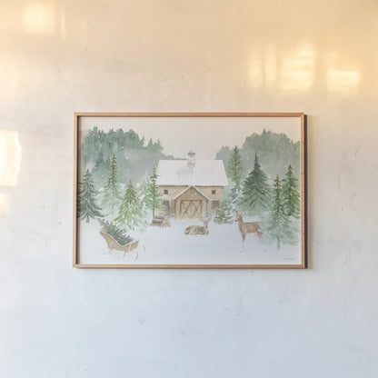 Wooded Winter I by Beth Grove. shown as a paper print in a natural frame. Available as a archival giclee rolled canvas, fine art paper, or poster print. SKU 88955i.