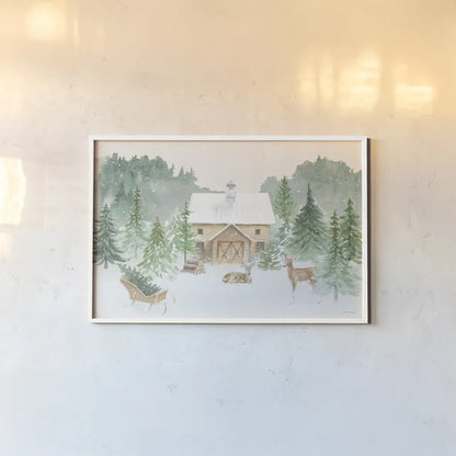 Wooded Winter I by Beth Grove. shown as a paper print in a white frame. Available as a archival giclee rolled canvas, fine art paper, or poster print. SKU 88955i.