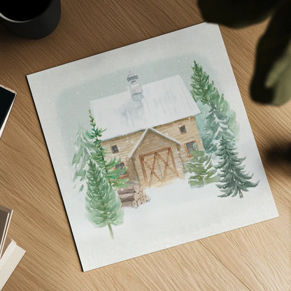 Wooded Winter II by Beth Grove. Shown as a detailed flat fine art print, highlighting archival giclee quality. Available as an archival giclee rolled canvas, fine art paper, or poster print. SKU 88956a.