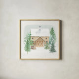 Wooded Winter II by Beth Grove. Shown in a natural wood glass frame for a timeless modern aesthetic. Available as an archival giclee rolled canvas, fine art paper, or poster print. SKU 88956a.