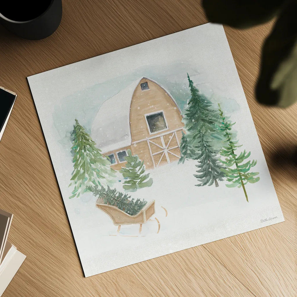 Wooded Winter IV by Beth Grove. Shown as a detailed flat fine art print, highlighting archival giclee quality. Available as an archival giclee rolled canvas, fine art paper, or poster print. SKU 88958a.