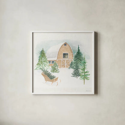 Wooded Winter IV by Beth Grove. Shown in a crisp white glass frame for a clean and minimalist style. Available as an archival giclee rolled canvas, fine art paper, or poster print. SKU 88958a.