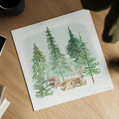 Wooded Winter V by Beth Grove. Shown as a detailed flat fine art print, highlighting archival giclee quality. Available as an archival giclee rolled canvas, fine art paper, or poster print. SKU 88959a.