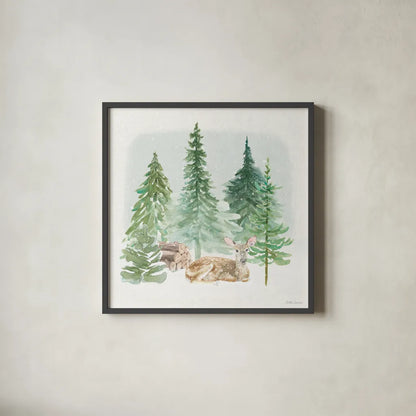 Wooded Winter V by Beth Grove. Shown in a sleek black glass frame for a contemporary gallery look. Available as an archival giclee rolled canvas, fine art paper, or poster print. SKU 88959a.