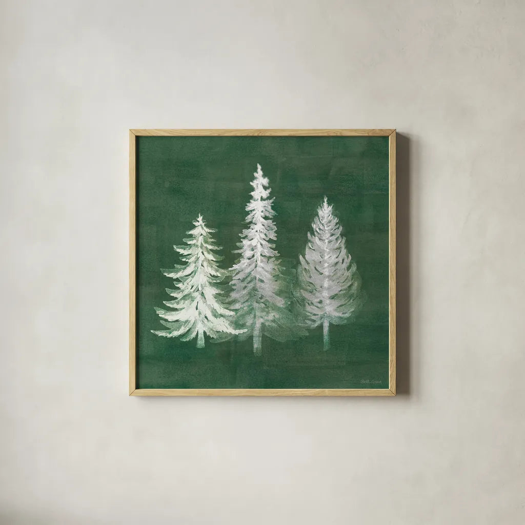 Wooded Winter XIII by Beth Grove. Shown in a natural wood glass frame for a timeless modern aesthetic. Available as an archival giclee rolled canvas, fine art paper, or poster print. SKU 88967a.