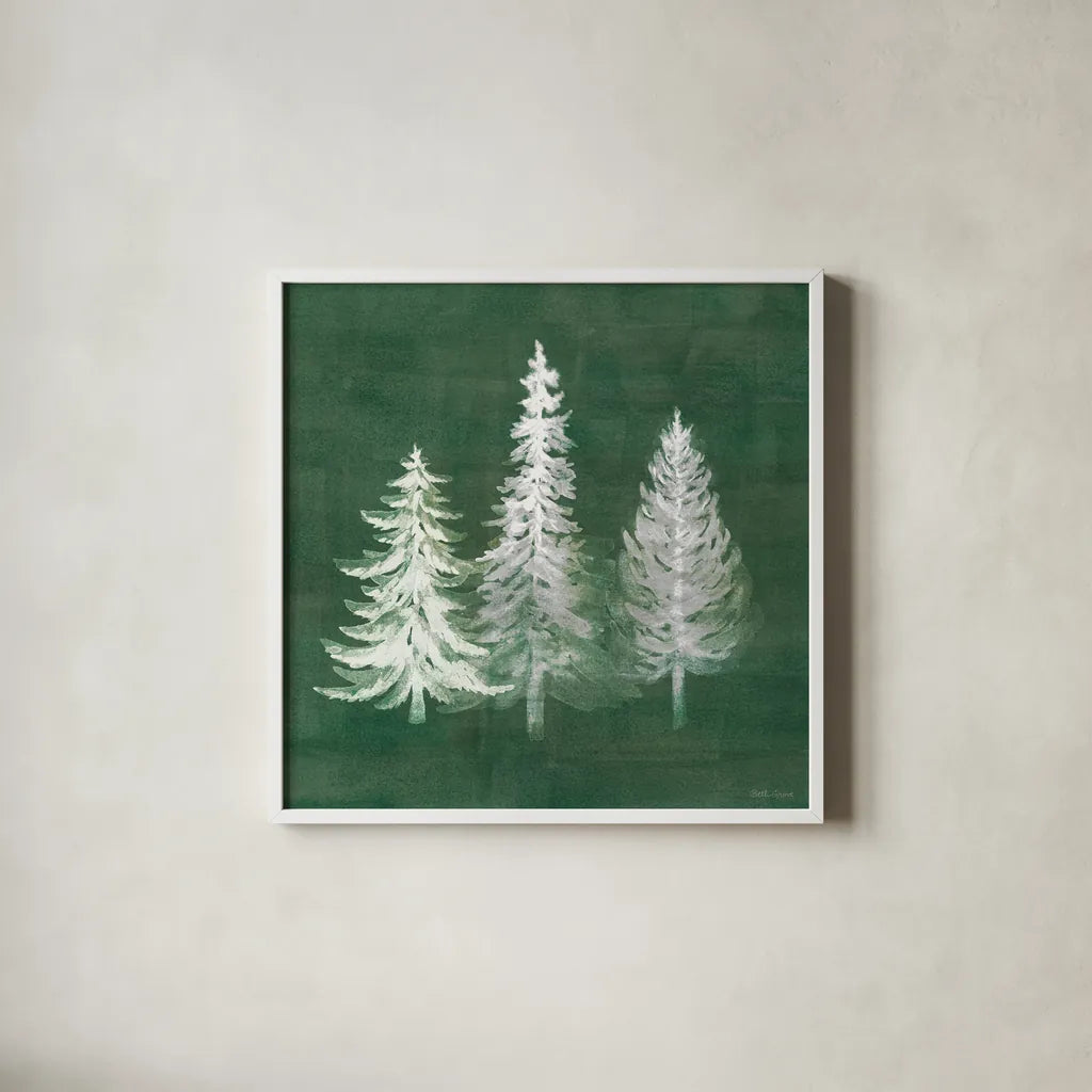 Wooded Winter XIII by Beth Grove. Shown in a crisp white glass frame for a clean and minimalist style. Available as an archival giclee rolled canvas, fine art paper, or poster print. SKU 88967a.