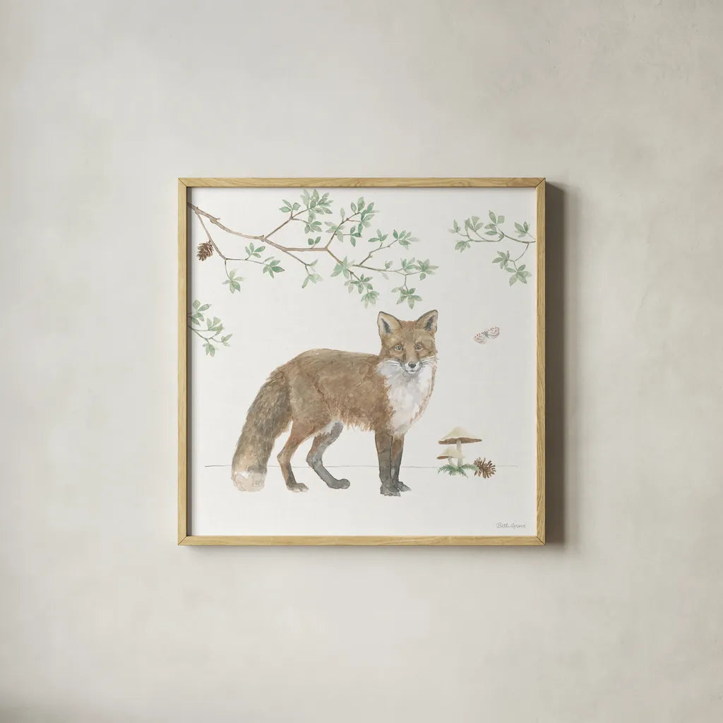 Woodland Love II by Beth Grove. Shown in a natural wood glass frame for a timeless modern aesthetic. Available as an archival giclee rolled canvas, fine art paper, or poster print. SKU 78988a.
