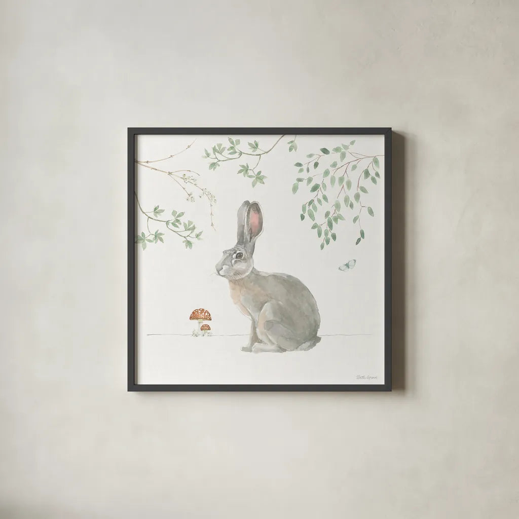 Woodland Love III by Beth Grove. Shown in a sleek black glass frame for a contemporary gallery look. Available as an archival giclee rolled canvas, fine art paper, or poster print. SKU 78989a.