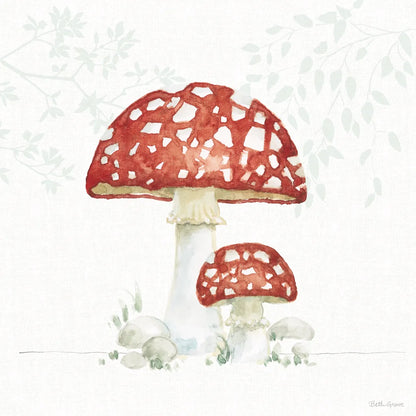 Woodland Love Red Mushroom by Beth Grove. SKU 87841a. Archival Giclee Fine art print for wall decor.
