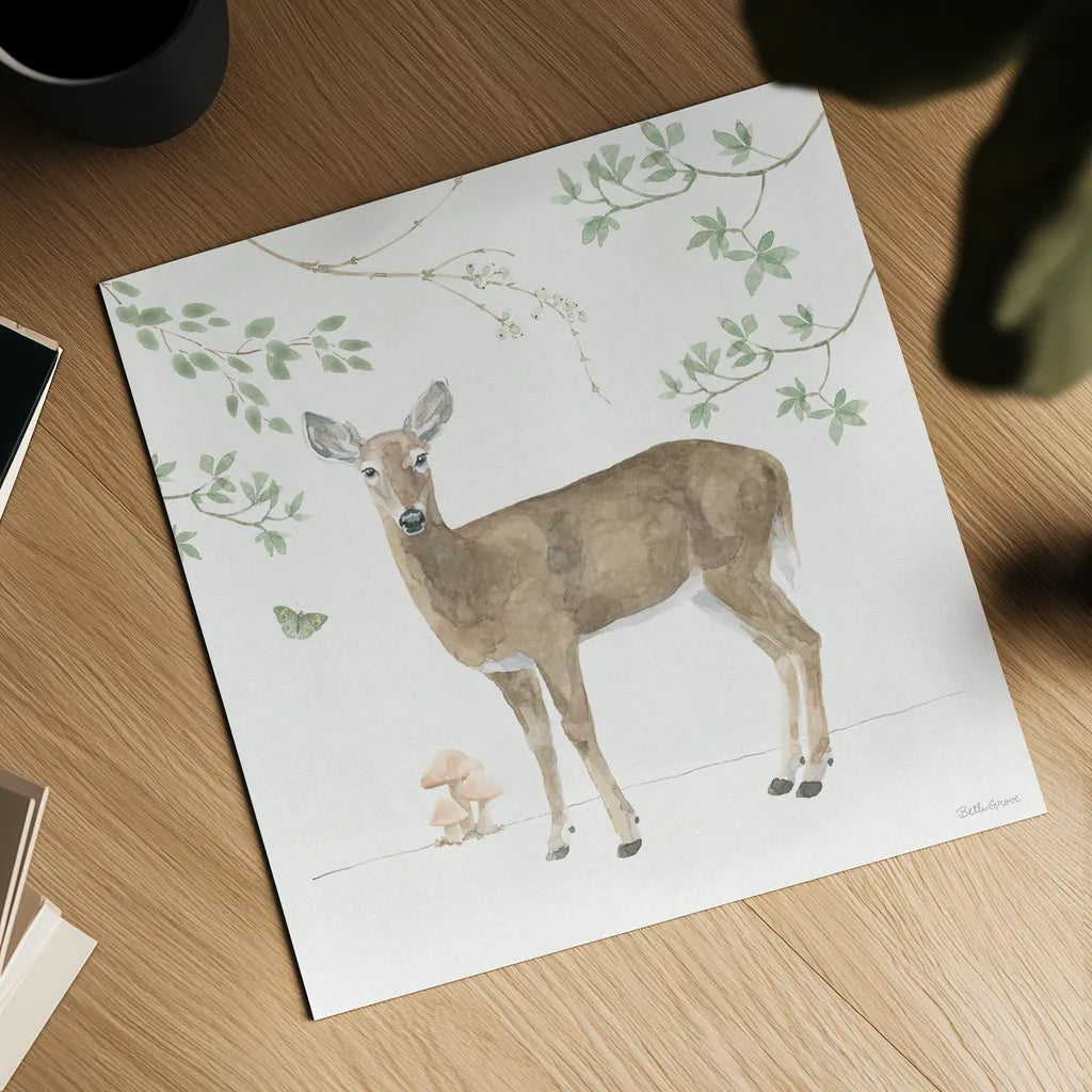 Woodland Love V by Beth Grove. Shown as a detailed flat fine art print, highlighting archival giclee quality. Available as an archival giclee rolled canvas, fine art paper, or poster print. SKU 78991a.