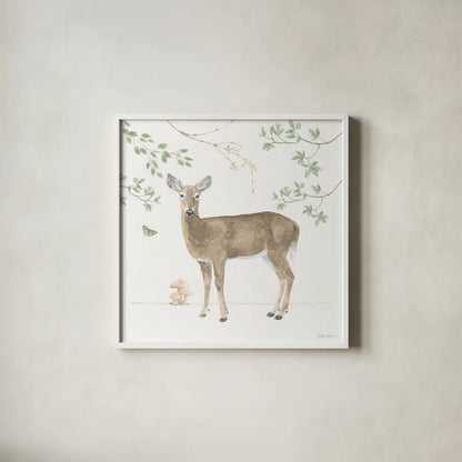 Woodland Love V by Beth Grove. Shown in a crisp white glass frame for a clean and minimalist style. Available as an archival giclee rolled canvas, fine art paper, or poster print. SKU 78991a.
