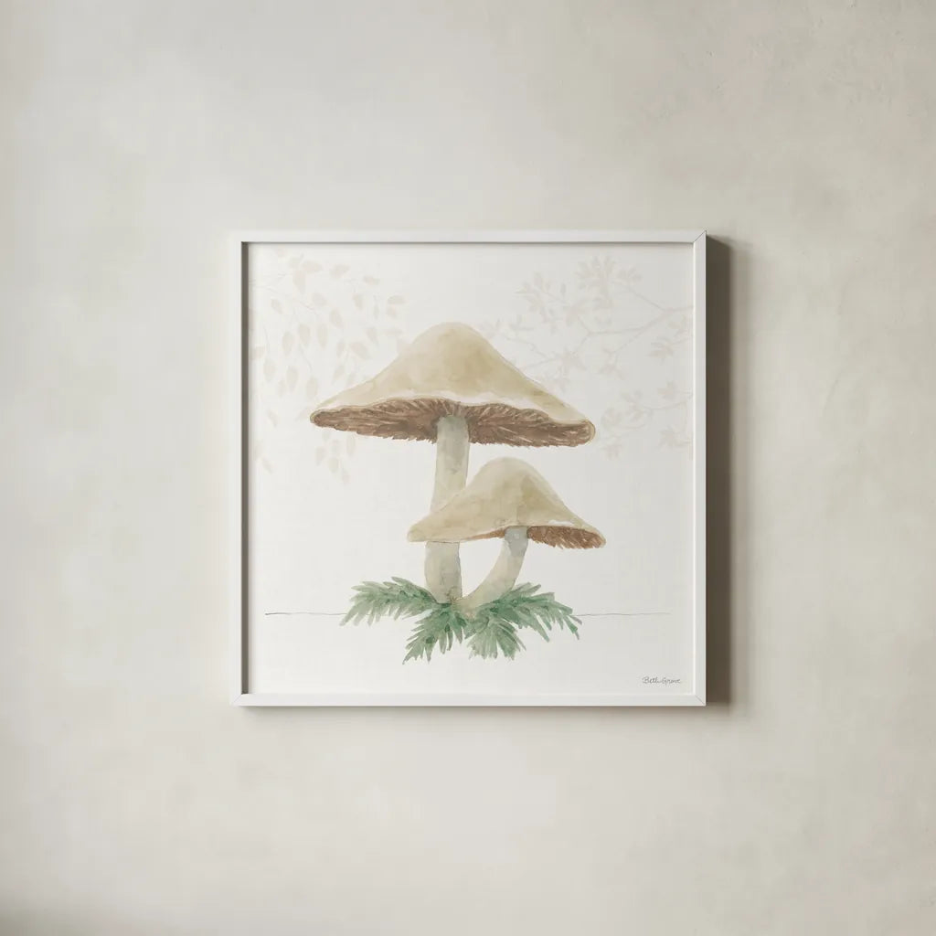 Woodland Love VI by Beth Grove. Shown in a crisp white glass frame for a clean and minimalist style. Available as an archival giclee rolled canvas, fine art paper, or poster print. SKU 78992a.