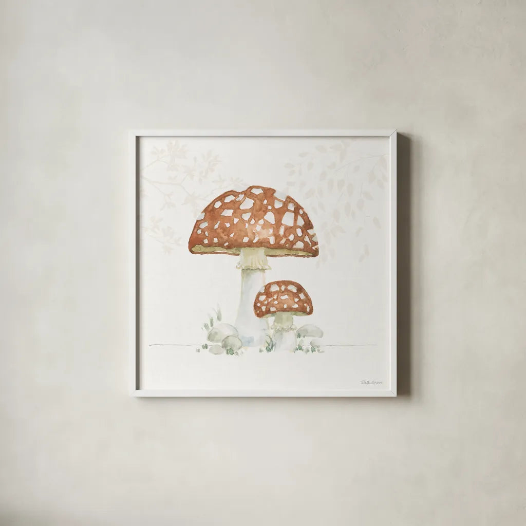 Woodland Love VII by Beth Grove. Shown in a crisp white glass frame for a clean and minimalist style. Available as an archival giclee rolled canvas, fine art paper, or poster print. SKU 78993a.