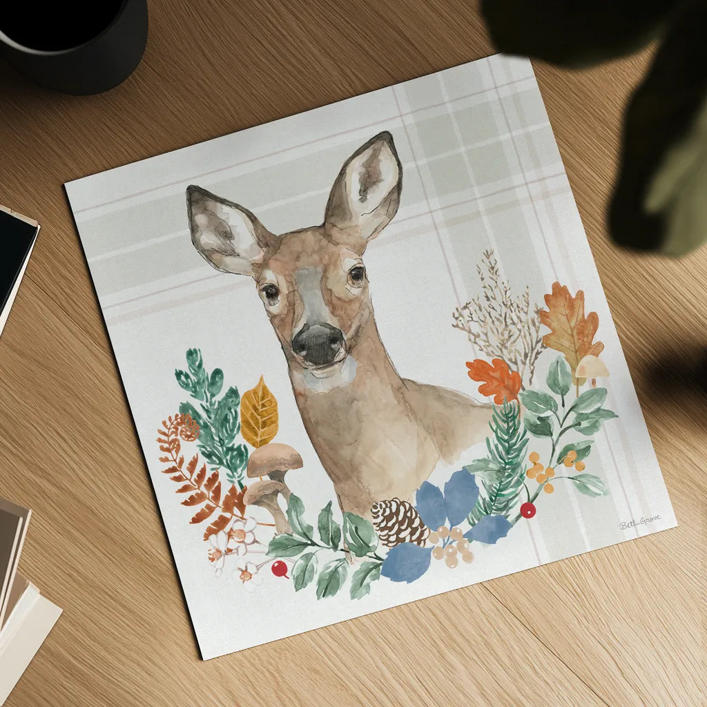 Woodland Wander II by Beth Grove. Shown as a detailed flat fine art print, highlighting archival giclee quality. Available as an archival giclee rolled canvas, fine art paper, or poster print. SKU 96346a.