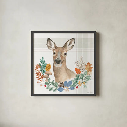 Woodland Wander II by Beth Grove. Shown in a sleek black glass frame for a contemporary gallery look. Available as an archival giclee rolled canvas, fine art paper, or poster print. SKU 96346a.