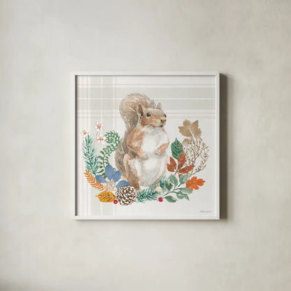 Woodland Wander III by Beth Grove. Shown in a crisp white glass frame for a clean and minimalist style. Available as an archival giclee rolled canvas, fine art paper, or poster print. SKU 96347a.