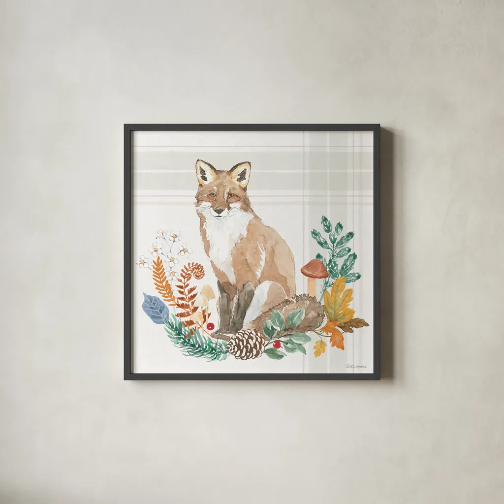 Woodland Wander IV by Beth Grove. Shown in a sleek black glass frame for a contemporary gallery look. Available as an archival giclee rolled canvas, fine art paper, or poster print. SKU 96348a.