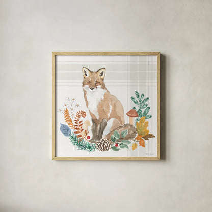 Woodland Wander IV by Beth Grove. Shown in a natural wood glass frame for a timeless modern aesthetic. Available as an archival giclee rolled canvas, fine art paper, or poster print. SKU 96348a.