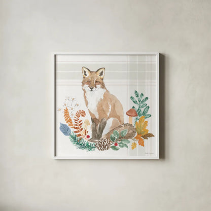 Woodland Wander IV by Beth Grove. Shown in a crisp white glass frame for a clean and minimalist style. Available as an archival giclee rolled canvas, fine art paper, or poster print. SKU 96348a.