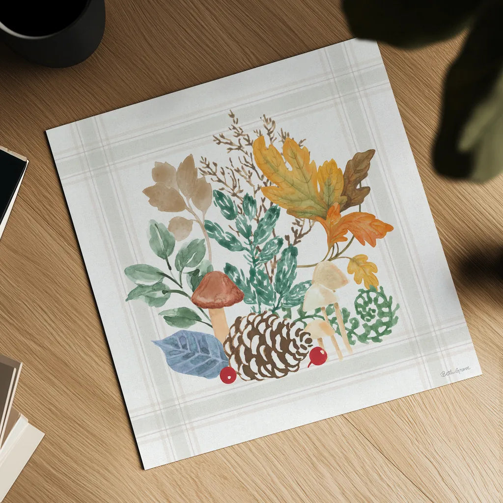 Woodland Wander V by Beth Grove. Shown as a detailed flat fine art print, highlighting archival giclee quality. Available as an archival giclee rolled canvas, fine art paper, or poster print. SKU 96349a.