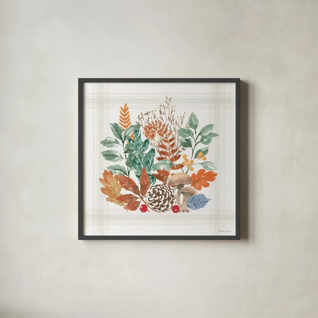 Woodland Wander VI by Beth Grove. Shown in a sleek black glass frame for a contemporary gallery look. Available as an archival giclee rolled canvas, fine art paper, or poster print. SKU 96350a.