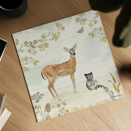 Woodland Wreath II by Beth Grove. Shown as a detailed flat fine art print, highlighting archival giclee quality. Available as an archival giclee rolled canvas, fine art paper, or poster print. SKU 43912a.