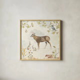 Woodland Wreath III by Beth Grove. Shown in a natural wood glass frame for a timeless modern aesthetic. Available as an archival giclee rolled canvas, fine art paper, or poster print. SKU 43913a.