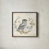 Woodland Wreath IX by Beth Grove. Shown in a sleek black glass frame for a contemporary gallery look. Available as an archival giclee rolled canvas, fine art paper, or poster print. SKU 43919a.