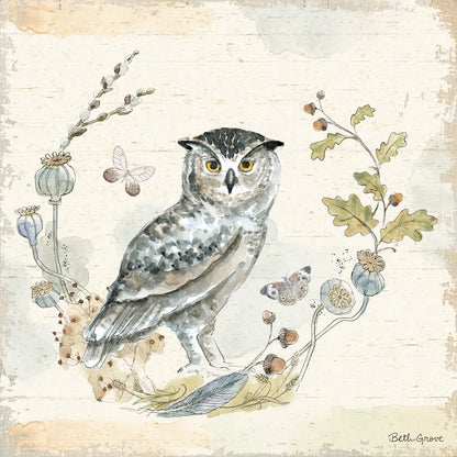 Woodland Wreath IX Blue Feather by Beth Grove. SKU 89344a. Archival Giclee Fine art print for wall decor.