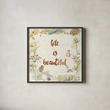 Woodland Wreath V Life by Beth Grove. Shown in a sleek black glass frame for a contemporary gallery look. Available as an archival giclee rolled canvas, fine art paper, or poster print. SKU 46478a.
