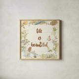 Woodland Wreath V Life by Beth Grove. Shown in a natural wood glass frame for a timeless modern aesthetic. Available as an archival giclee rolled canvas, fine art paper, or poster print. SKU 46478a.