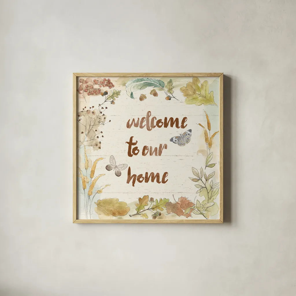 Woodland Wreath VI Home by Beth Grove. Shown in a natural wood glass frame for a timeless modern aesthetic. Available as an archival giclee rolled canvas, fine art paper, or poster print. SKU 46479a.