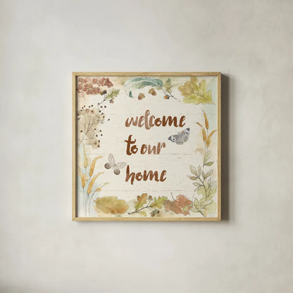 Woodland Wreath VI Home by Beth Grove. Shown in a natural wood glass frame for a timeless modern aesthetic. Available as an archival giclee rolled canvas, fine art paper, or poster print. SKU 46479a.