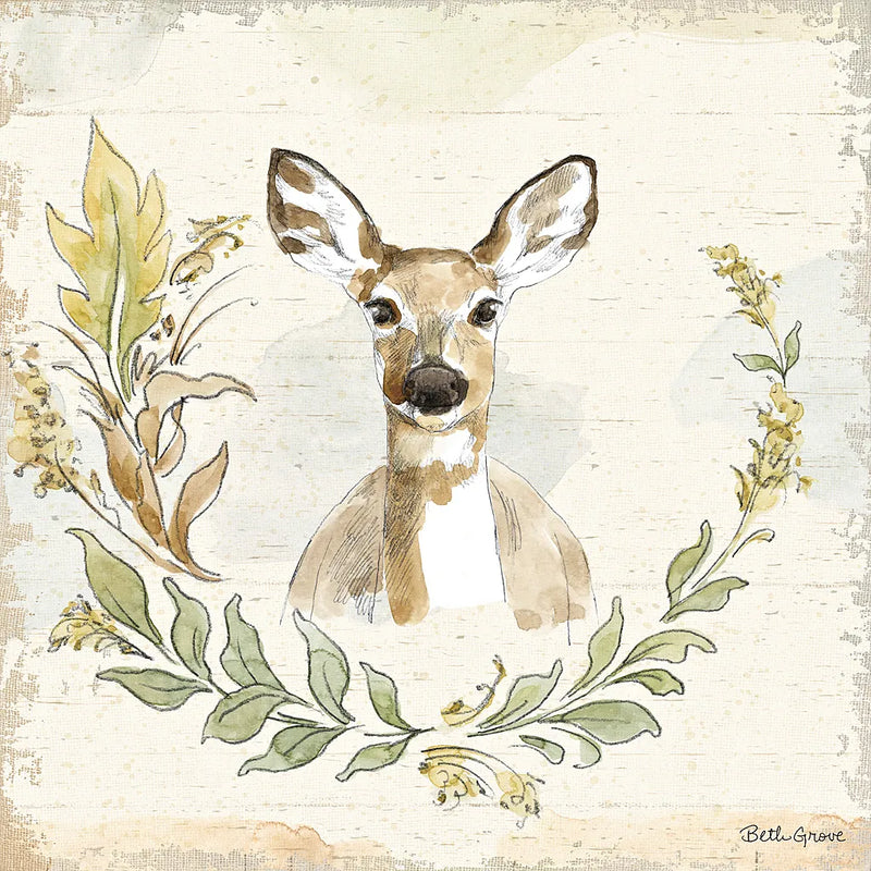 Woodland Wreath VII by Beth Grove. SKU 43917a. Archival Giclee Fine art print for wall decor.