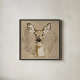 Woodland Wreath VII on Burlap by Beth Grove. Shown in a sleek black glass frame for a contemporary gallery look. Available as an archival giclee rolled canvas, fine art paper, or poster print. SKU 101479a.