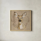 Woodland Wreath VII on Burlap by Beth Grove. Shown in a natural wood glass frame for a timeless modern aesthetic. Available as an archival giclee rolled canvas, fine art paper, or poster print. SKU 101479a.