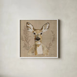 Woodland Wreath VII on Burlap by Beth Grove. Shown in a crisp white glass frame for a clean and minimalist style. Available as an archival giclee rolled canvas, fine art paper, or poster print. SKU 101479a.