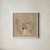 Woodland Wreath VIII on Burlap by Beth Grove. Shown in a crisp white glass frame for a clean and minimalist style. Available as an archival giclee rolled canvas, fine art paper, or poster print. SKU 101480a.