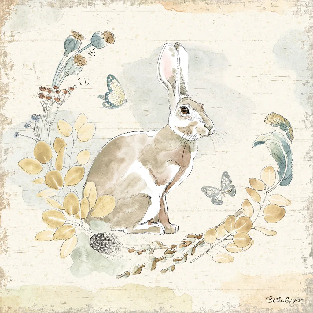 Woodland Wreath X Blue by Beth Grove. SKU 89345a. Archival Giclee Fine art print for wall decor.