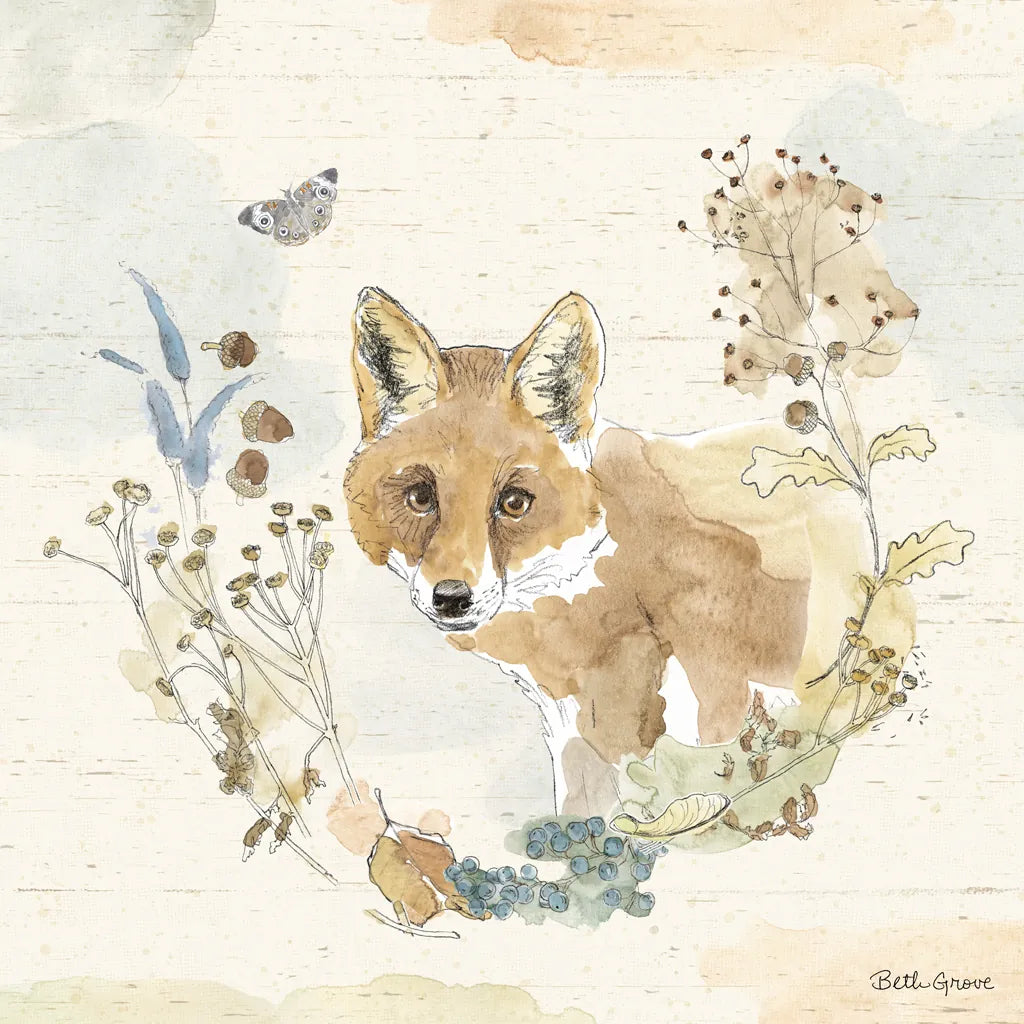 Woodland Wreath XI by Beth Grove. SKU 89346a. Archival Giclee Fine art print for wall decor.