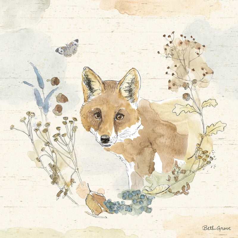 Woodland Wreath XI by Beth Grove. SKU 89346a. Archival Giclee Fine art print for wall decor.