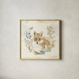 Woodland Wreath XI by Beth Grove. Shown in a natural wood glass frame for a timeless modern aesthetic. Available as an archival giclee rolled canvas, fine art paper, or poster print. SKU 89346a.