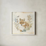 Woodland Wreath XI by Beth Grove. Shown in a crisp white glass frame for a clean and minimalist style. Available as an archival giclee rolled canvas, fine art paper, or poster print. SKU 89346a.