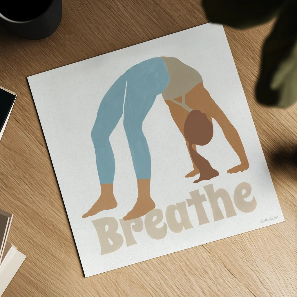 Yoga Sesh II v2 by Beth Grove. Shown as a detailed flat fine art print, highlighting archival giclee quality. Available as an archival giclee rolled canvas, fine art paper, or poster print. SKU 86994a.